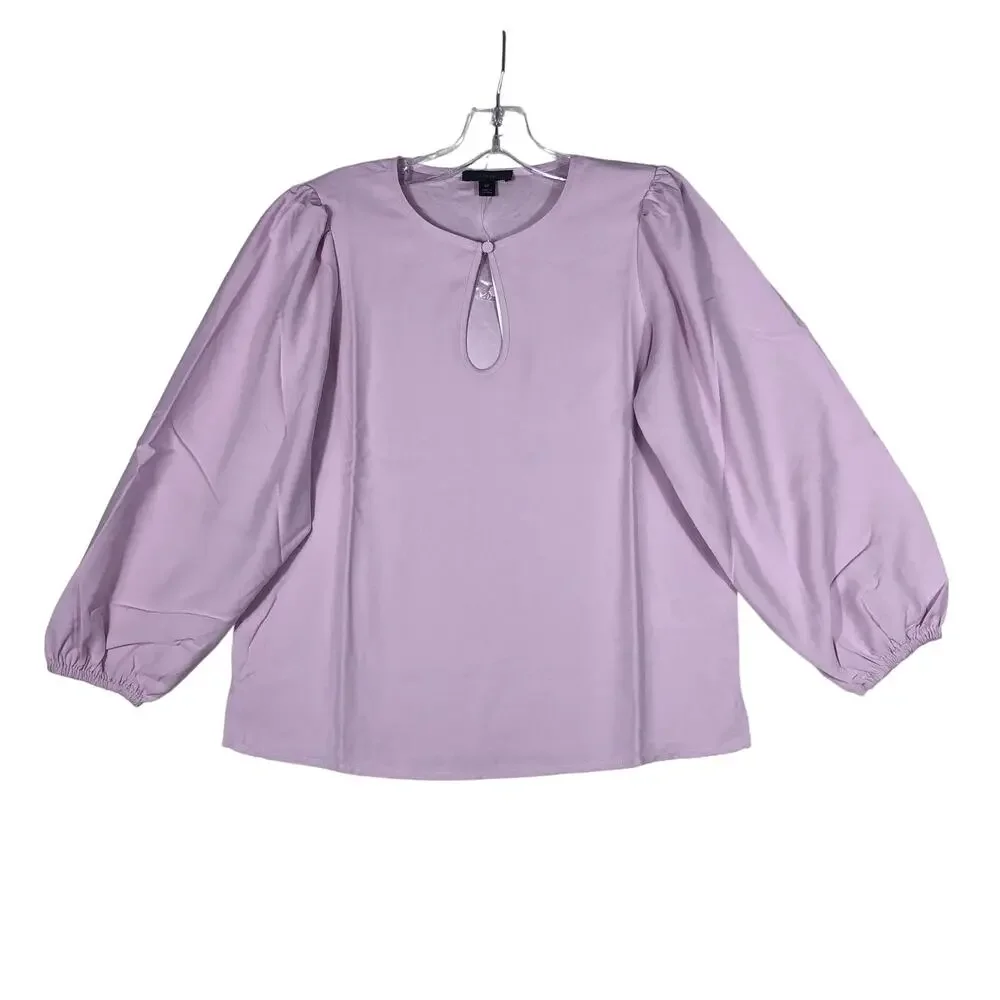 J Crew Purple Puff Sleeve Keyhole Neckline Crepe Top Blouse BL711 Small Petite